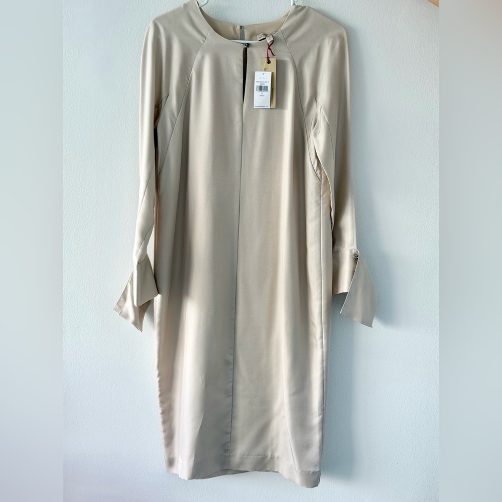 Banana Republic Heritage Cream 100% Silk Midi Dress Long Sleeve Size SP
